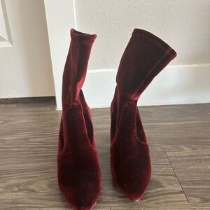 Stuart Weitzman Burgundy Velvet Heeled Boots